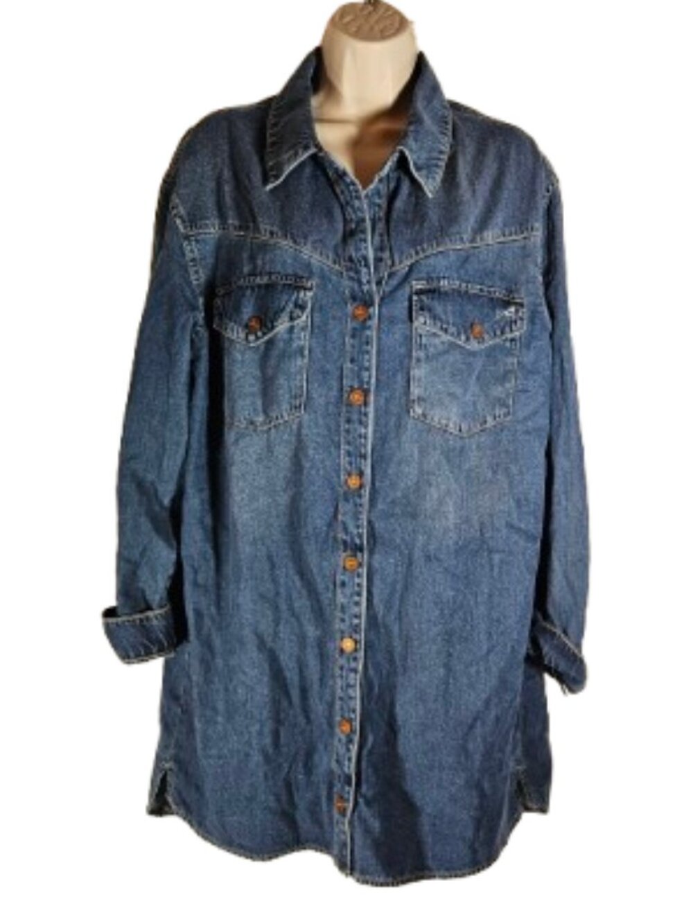 Hidden Jeans Denim Snap Down Shirt Dress Size Medium Long Sleeve Blue Jean